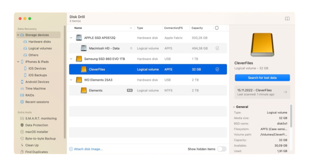 Disk Drill Mac home screen