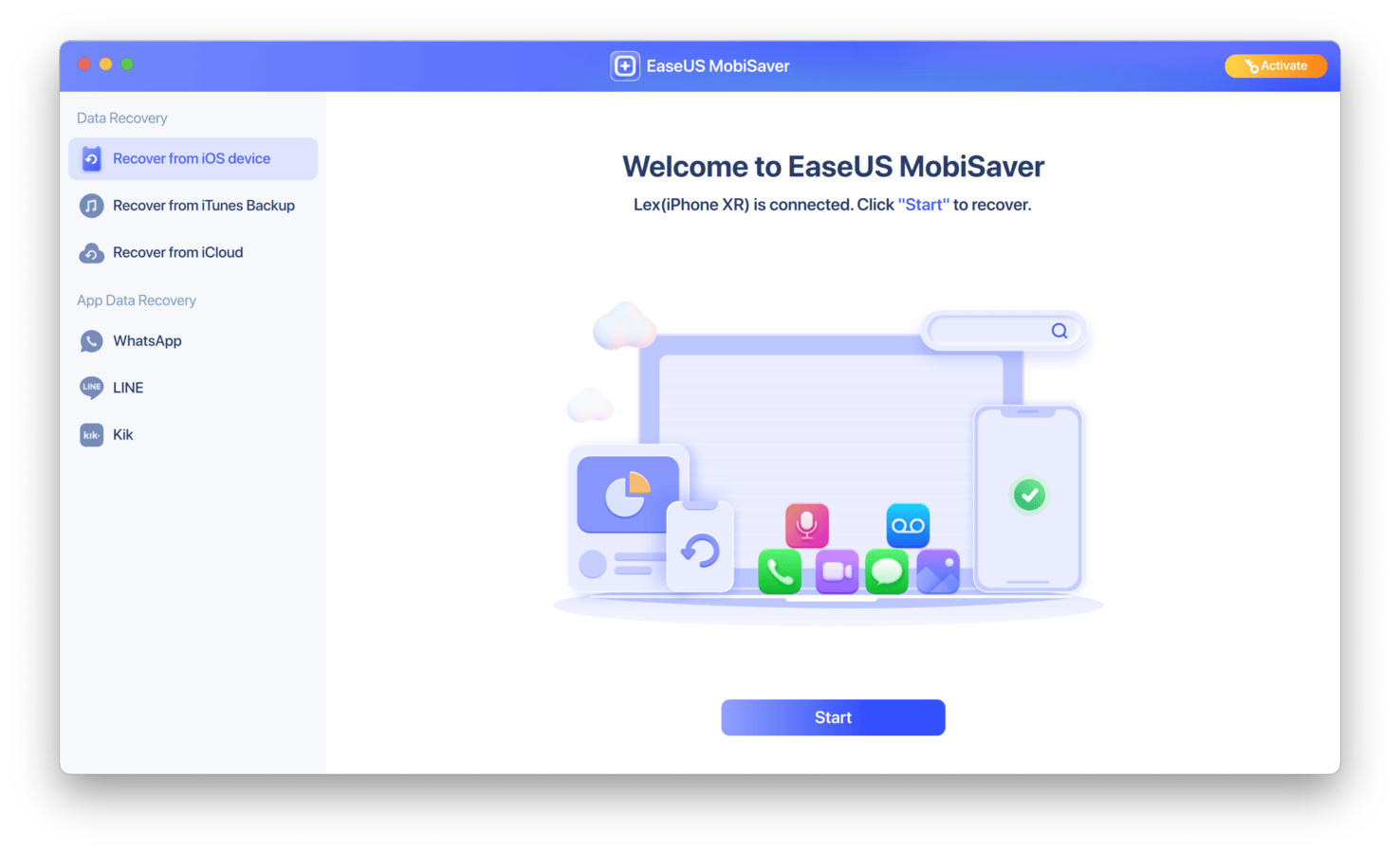 EaseUS MobiSaver for iOS main menu