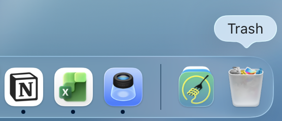 Opening the Trash folder via the Mac Dock