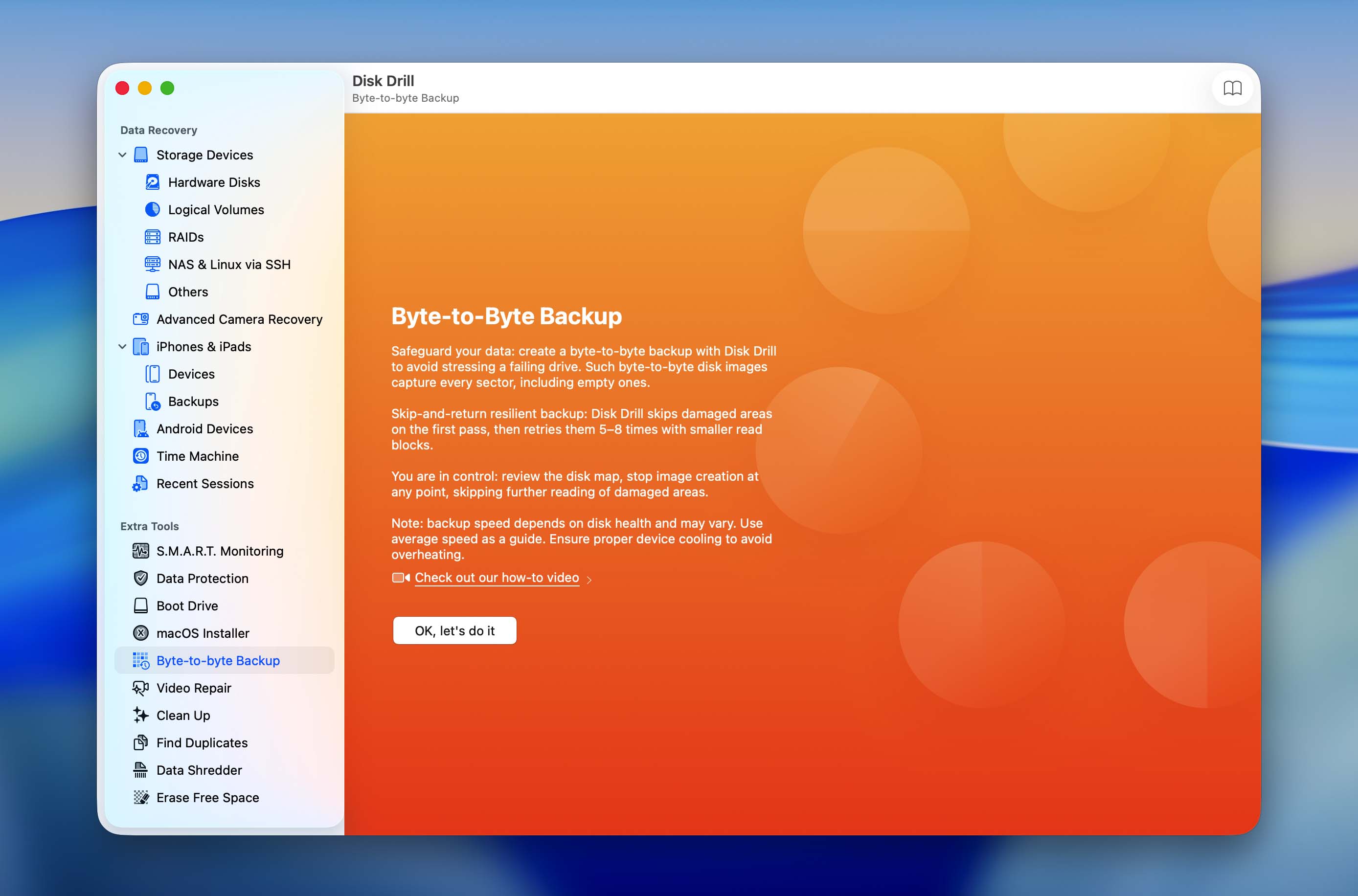create byte to byte backup