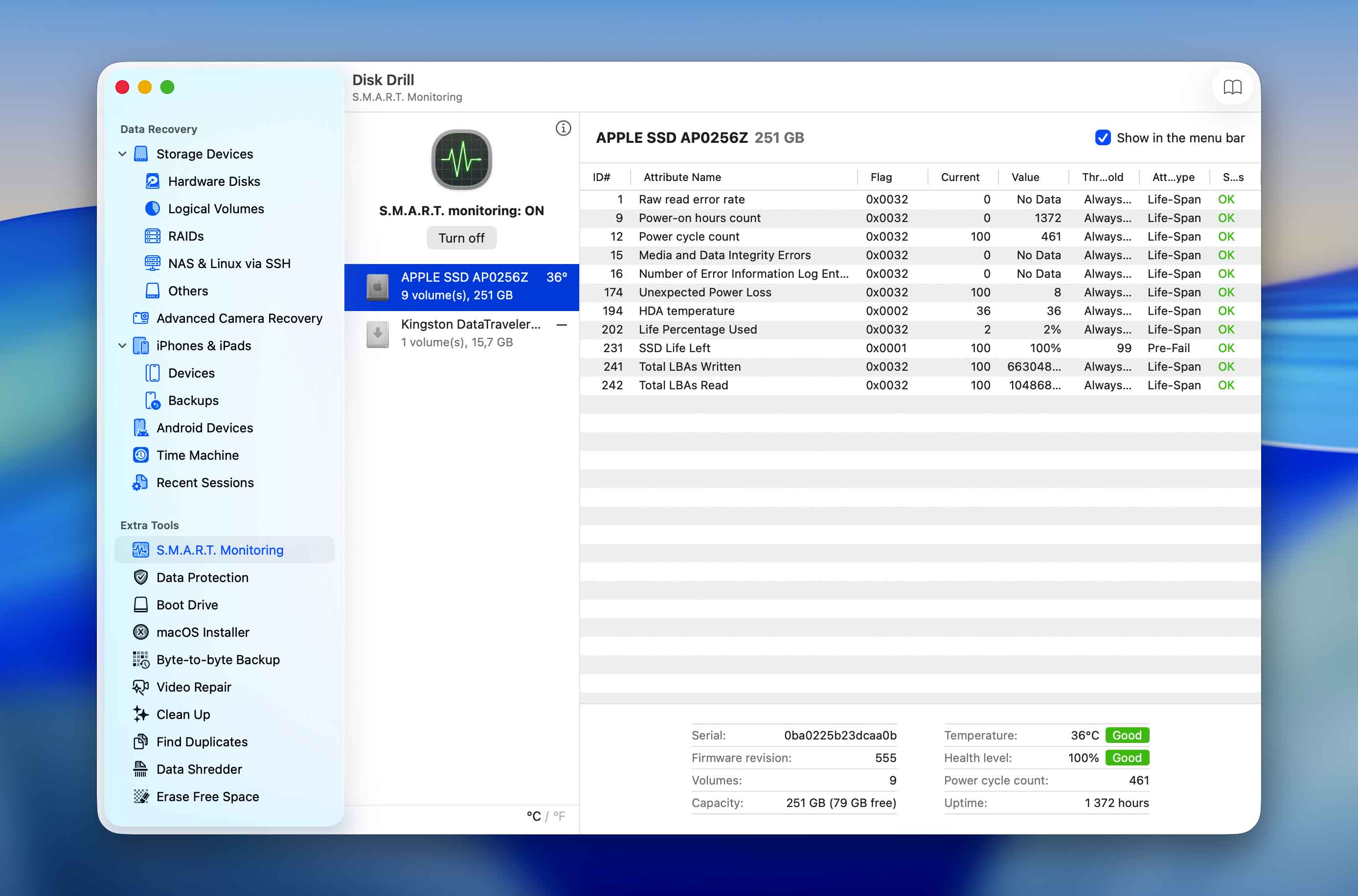 Disk Drill SMART monitoring