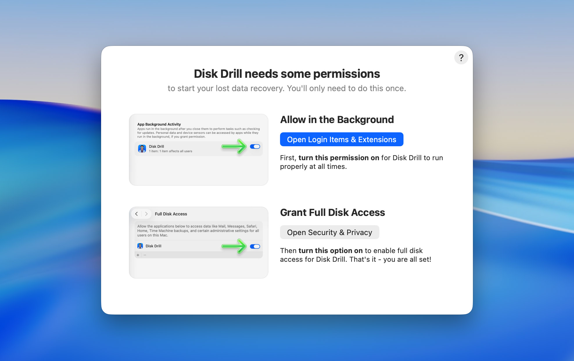 give necessary permissions for disk drill